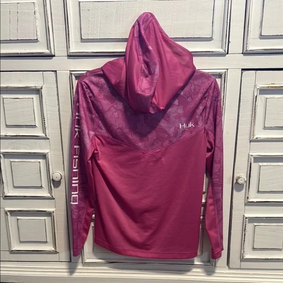 Huk Women's Hoodie Long Sleeve Tee - Pink Camo - Picture 3 of 5